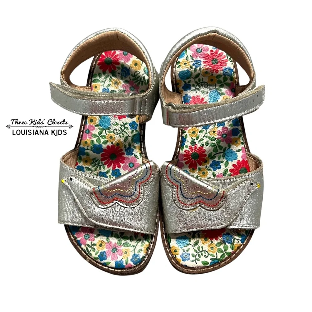 Mini Boden EU 29 (US 11.5) Metallic Silver Bird Sandals